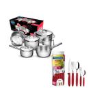 KIT - Jogo de Panelas Solar 6pçs inox + Faqueiro 30pçs Vermelho - Tramontina KIT - Jogo de Panelas Solar 6pçs inox + Faqueiro 30pçs Vermelho - Tramontina