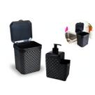Kit Jogo de Pia Cozinha Preto Dispenser Detergente 2 em 1 cm Porta Esponja Lixeira 5 Litros Kit Jogo de Pia Cozinha Preto Dispenser Detergente 2 em 1 cm Porta Esponja Lixeira 5 Litros