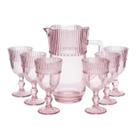 Kit Jogo de Taça de Vidro 6 Peças Linx Rosa 270ml e Jarra de 1,25L
