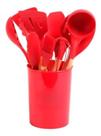 Kit Jogo De Utensílios 12 Peças Colheres Silicone Madeira