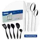 Kit Jogo De Utensilios 5 PeÇas Ability Preto + Faqueiro 24 PeÇas Buzios Inox Tramontina