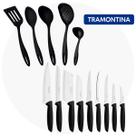 Kit Jogo De Utensilios 5 PeÇas Ability Preto + Jogo De Facas 9 PeÇas Plenus Tramontina