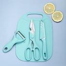 Kit Jogo De Utensilios 5 Peças Tesoura Descascador Faca Tabua Cozinha