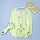 Kit Jogo De Utensilios 5 Peças Tesoura Descascador Faca Tabua Cozinha