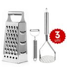 Kit Jogo de Utensilios de Cozinha Amassador de Alho Batata Ralador e Descascador