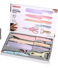 Kit Jogo Facas 6 peças Inox Descascador Tesoura Churrasco Cozinha Faqueiro Luxo Presente