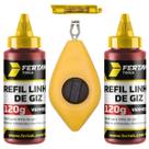 Kit Jogo Marcação Linha Giz 15m Vermelho Pedreiro Gesseiro Com Nível + Refil Vermelho 120g