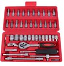 Kit Jogo Soquetes + Chaves Catraca 1/4' 46Pç Kit Jogo Soquetes + Chaves Catraca 1/4' 46Pç