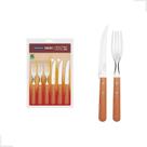 Kit Jogo Talheres Tramontina Faca Garfo Churrasco 12pçs Inox Cabo Madeira