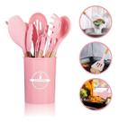 Kit Jogo Utensílios Colheres Silicone Madeira 12 Peças