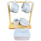Kit jogo Xicaras 8 pçs Porcelana e Pinus - Poá colorido