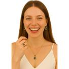 Kit Joias Douradas Femininas Pedra Verde Colar Brinco Anel -