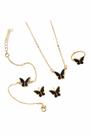 Kit Joias Femininas 4 Peças Borboleta Black Premium Gold