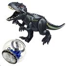 Kit jurassic world dinossauro t-rex black + girosfera + boneco bloco de montar
