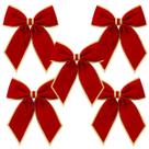 Kit Laço Natal C/5 Decoração Pendente Festa Veludo Árvore Estrela Fim de Ano Sino Papai Noel Natalino Luxo Decorativo