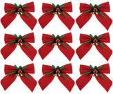 Kit Laço Vermelho Decorado Natal 11x11cm 9 Peças - Magizi