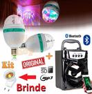 Kit Lampada Giratória Led Bola Maluca Bivolt + Caixa Caixinha Som Mp3 Rádio Fm Entrada Sd Bluetooth Celular Festas Natal