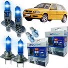Kit lâmpada shocklight super branca farol alto baixo e lanterna h1 h7 t10 duplo foco 55w 12v 8500k