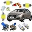 Kit Lâmpadas Super Branca Farol Alto Baixo e Leds Pingão T10 Torpedo 31mm Luz Teto Ré Placa Hyundai Hb20