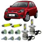 Kit Lâmpadas Super Led Farol Alto Baixo Ford Ka 2008 a 2013 Com Leds Farolete Ré Teto Placa