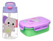 Kit Lanche Garrafinha Tritan Bento Box Inox Zoo Buba
