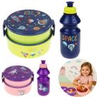 Kit Lancheira Infantil com Divisória Garrafa 400ml Kit de Talheres Resistente