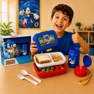 Kit Lancheira Sonic Infantil Marmita 700 ml Garrafa Squeeze 460ml Talher Garfo Faca Plástico Escolar