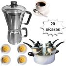 Kit Lanchonete Cuscuzeiro Drone 4 Porções e Cafeteira Italiana Gigante de 2,5 Litro Mocha Cuscuzeira Alumínio Resistente