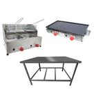 Kit Lanchonete Mesa de Manipulação 100x55cm + Fritadeira a Gás 2 Cuba + Chapa a Gás 60cm Alcamar