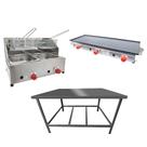 Kit Lanchonete Mesa de Manipulação 100x55cm + Fritadeira a Gás 2 Cuba + Chapa a Gás 90cm Alcamar