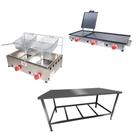Kit Lanchonete Mesa de Manipulação 120x55cm + Fritadeira a Gás 2 Cuba + Chapa a Gás 90cm Alcamar