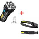 Kit Lanterna Potente Alto Brilho + Lanterna Led De Cabeça Recarregável Preto