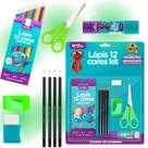 Kit Lapis Cor 12 cores + Borracha Escolar + Apontador Lapis Deposito + Tesoura + Cola Bastao + 4 Lapis Escrever