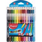 Kit Lápis de Cor 15 Cores + Caneta Hidrográfica 12 Cores da Maped Ref LF89741200