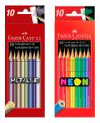 Kit Lápis De Cor Faber Castell 10 Metallic + Neon 10 Cores