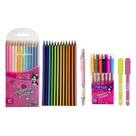 Kit Lápis de Cor Rebecca Bonbon Pastel Neon C/ Marca Texto + 6 Canetas Gel E Lapiseira - Skypaper