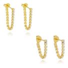 Kit Lara - 2 Brincos Riviera M e G Zircônia Cristal Banhado em Ouro 18k Kit Lara - 2 Brincos Riviera M e G Zircônia Cristal Banhado em Ouro 18k