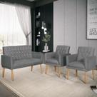 Kit Lauren Namoradeira para Sala + 2 Poltronas Decorativas Cinza