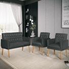 Kit Lauren Namoradeira para Sala + 2 Poltronas Decorativas Preto