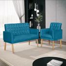 Kit Lauren Namoradeira + Poltrona Decorativa para Sala de Estar Azul