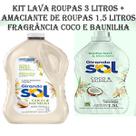 Kit Lava Roupas 3 Litros Coco e Baunilha + Amaciante Concentrado Girando Sol 1,5 Lt Kit Lava Roupas 3 Litros Coco e Baunilha + Amaciante Concentrado Girando Sol 1,5 Lt