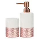 Kit Lavabo 2 Peças Porta Escova Sabonete Líquido Branco Rosa - Art House