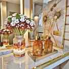 Kit Lavabo Ambar Completo De Vidro Decoração Luxo Difusor Saboneteira Banheiro Premium Kit Lavabo Ambar Completo De Vidro Decoração Luxo Difusor Saboneteira Banheiro Premium