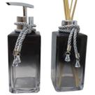Kit Lavabo Aromatizador Difusor Porta Sabonete Líquido Saboneteira Dispenser-Organizadores Jogo Banheiro- Preto Degradê e Prata