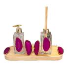 Kit Lavabo + Bandeja Bambu + Borboleta Ágata Rosa - 4 peças Kit Lavabo + Bandeja Bambu + Borboleta Ágata Rosa - 4 peças