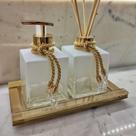 KIT LAVABO BANHEIRO AROMATIZADOR SABONETE + BANDEJA ouro