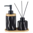 Kit Lavabo Banheiro Bambu Aromatizador Saboneteira Líquida 375