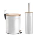 Kit Lavabo Banheiro Bambu Lixeira 5 Litros Pedal E Escova Sanitária