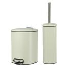 Kit Lavabo Banheiro Bege Lixeira 3 Litros Cesto + Escova