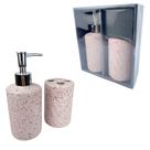 Kit Lavabo Banheiro Cerâmica Saboneteira Porta Escova Luxo Rosa
